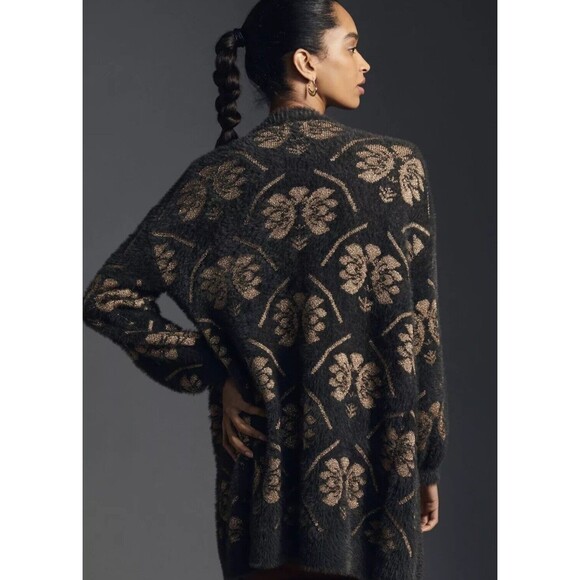 Maeve by Anthropologie floral-like pattern metallic cardigan,open front,fuzzy OS - Picture 3 of 16